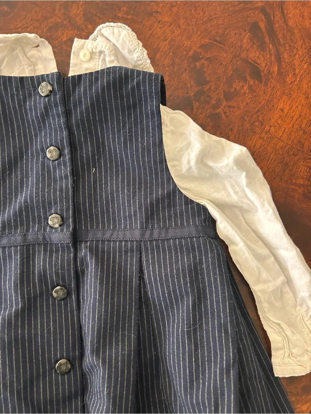 vintage Ralph Lauren 2 Pc Baby girls 12 m Navy pinafore dress set White Blouse